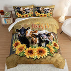HOSIMA Farmhouse Animal Cow Comforter Western Bedding Sets Queen,Sunflower Comforter for Girls Boys Teens,Cow Print Bedding Room Decor,Floral Comforter Set with 2 Pillowcases.