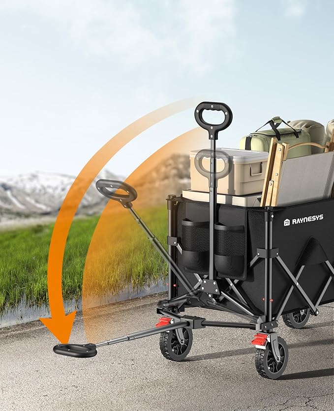 Wagons Carts Foldable, Collapsible Foldable Wagon 330lbs Capacity, Large Capacity Wagon Cart with All-Terrain Wheels,Heavy Duty Utility Wagon Cart with Brakes for Camping Shopping Sports