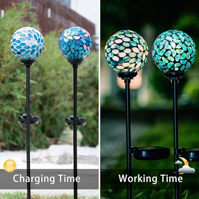 VCUTEKA Solar Lights Outdoor Decorative, Mosaic Solar Garden Light Waterpoof LED Pathway Stake Light for Landscape Lawn Patio Yard Decoration, 2 Pack
