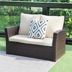 4 Piece Patio Furniture Sets, All-Weather Wicker Conversation Sets, Outdoor Rattan Sectional Sofa Chair with Cushions and Coffee Table for Balcony, Garden, Backyard, Brown