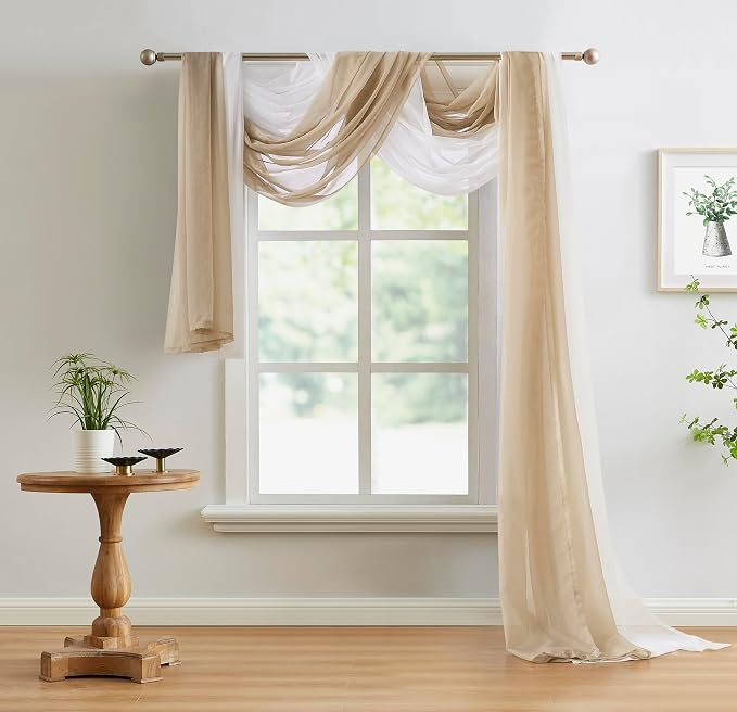 Warm Home Designs 55 x 144 Brown Sheer Window Scarf. AM Taupe 144" | Sheer Window Scarves Valances are Great As Wedding Arch Draping Fabric, Bed Canopy Or for Decorative Project.