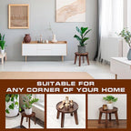 Demigo Indoor Plant Stand, Acacia Wooden Decorative Plant Shelf with Spill-Proof Tray, Stable 8” Tall Flower Holder for Heavy Pots, Gardening Display for Decor Living Room Patio - Dark Brown