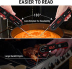 TempPro TempSwift 1 Sec Instant Read Meat Thermometer Digital | Kitchen Food Thermometer with 180° Rotating Display, IP67 Waterproof Cooking Thermometers for Deep Fry Smoker Grill BBQ, Red