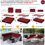 ClawsCover 11Pack Outdoor Seat and Back Cushions Replacement Covers Fit for 5-Seater 6Pieces Wicker Rattan Patio Furniture Conversation Set Sectional Couch Chairs,Burgundy-Included Cover Only