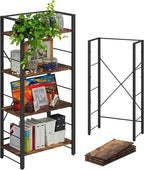 4NM Bookshelf 4 Tier Industrial Bookcase Home Office Adjustable Bookshelves Storage Shelves Organizer Vintage Book Shelf Display Rack for Living Room, Bedroom,Home - Rustic Brown