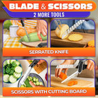 7-in-1 Cutting Board Scissors for Food with Ribbed Blades & Chopping Board | Heavy Duty Vegetable Scissors Food Cutter, Spring Assist, Safety Lock, Dishwasher Safe, Suitable for Meat & Vegetables