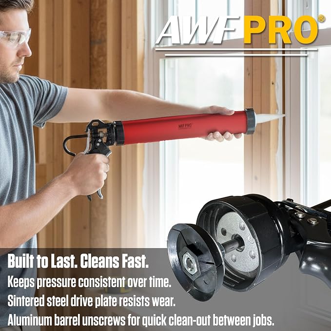 AWF PRO Sausage Caulking Gun 20 oz, 25:1 Thrust Ratio | 20 oz Foil Pack and 10 oz Cartridge Convertible, Aluminum Barrel, Includes 3 Tips