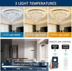 23.6'' Modern Crystal Chandeliers LED Dimmable Flush Mount Ceiling Chandeliers for Living Room Entrance Foyer Bedroom Silver