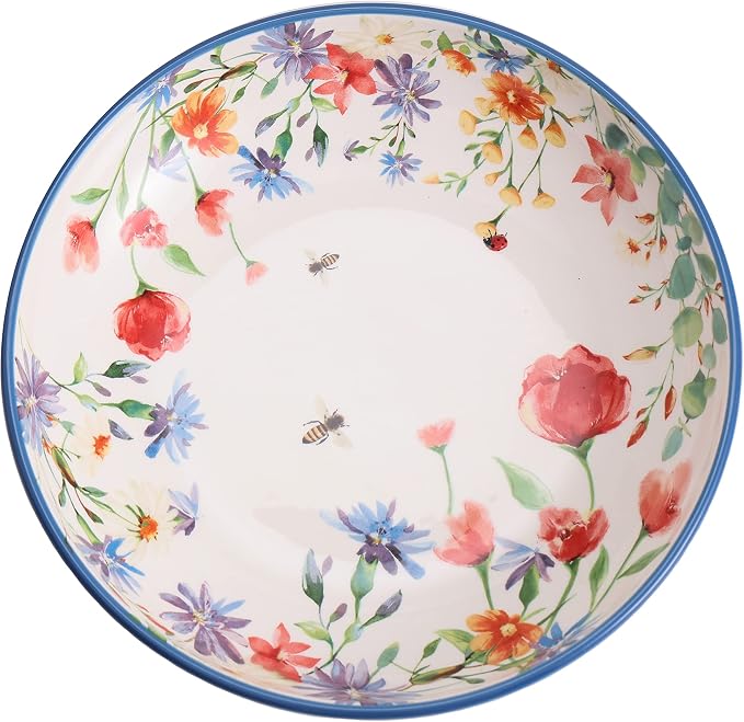 Bico Summer Provence Pasta Bowls, 35oz Salad Bowl Set of 4, Large Ceramic Serving Dinner Bowls for Soup and Cereal, Microwave and Dishwasher Safe, Gift for Housewarming and Thanksgiving