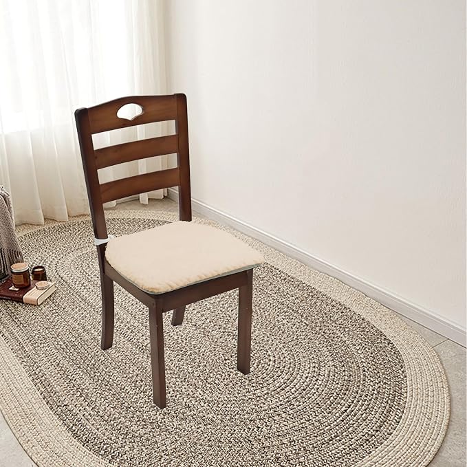 Plush Chair Cushion, Oval Chair Cushion Pad,Ultra Soft Nonslip Seat Pad,Comfortable Chair Cushion Cover,2PCS Memory Foam Chair Seat Cushion for Home Office Kitchen Dining Chairs Wheat