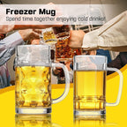 Freezer Beer Mugs, 20 oz Large Heavy Glass Mugs with Handles Set of 2, Clear Large Beer Steins for Tea, Coffee Glasses Oktoberfest Style for Dad Husband or Friend