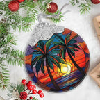 Stained Glass Retro Beach Christmas Ornament - Holiday Home Decor - Tree Decoration - Gift Exchange Present Ideas