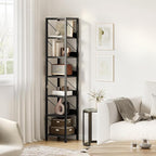 IDEALHOUSE Narrow Bookshelf Tall Skinny Bookcase 6 Tier Storage Rack Rustic Corner Shelf Metal Frame Small Freestanding Bookshelves Industrial Display Stand for Bedroom, Living Room, Home Office