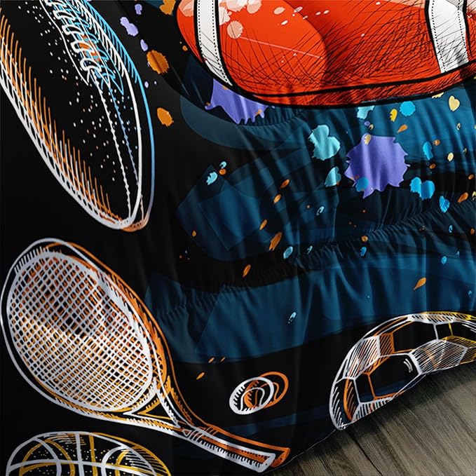 Axolotl Ball Game Bedding Set Full,Basketball Comforter Set Sports Bedding,Volleyball Comforter Set Soccer Bedding,Football Comforter Colorful Grunge Style for Kids Boys Teens,1 Quilt 2 Pillowcases
