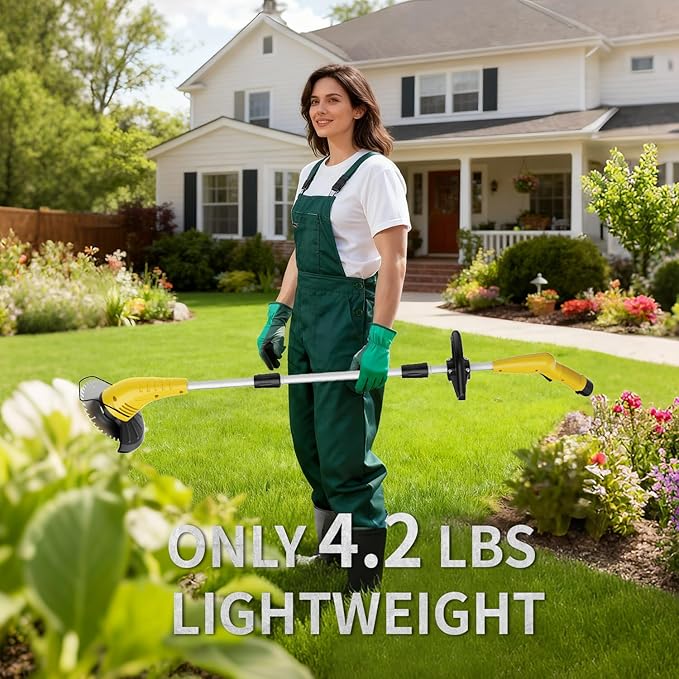 Aokia Electric Weed Wacker Cordless: Weed Trimmer Grass Cutter Lightweight,2.0Ah Battery Powered with Fast Charger, Lawn Mower Grass 2 Blade Types for Lawn, Garden, Yard, Yellow