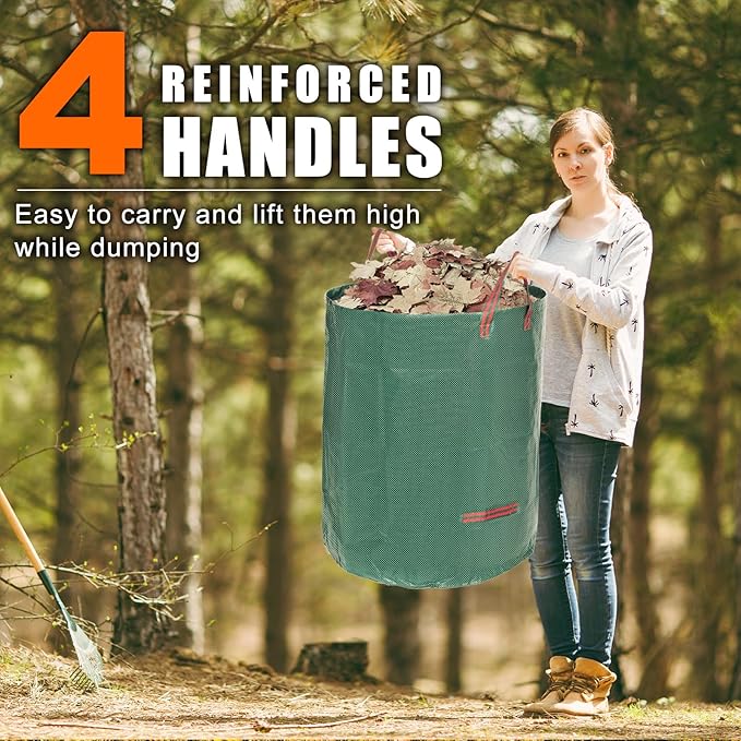 Joyhalo Reusable Yard Waste Bags -132 Gallon, 6 Pack, Heavy Duty with Gardening Gloves & 4 Handles, Standable, Camping & Recycling