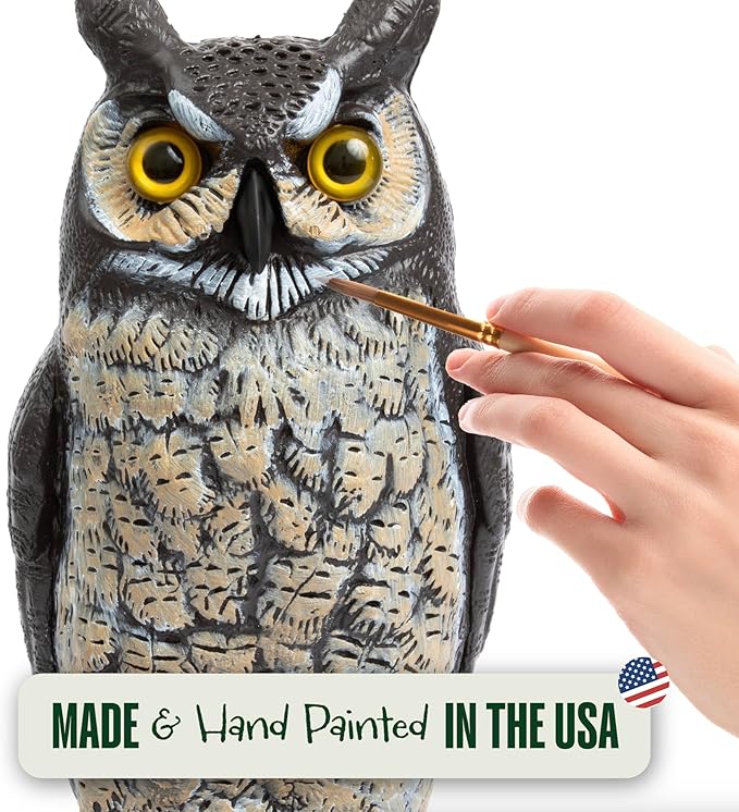 Dalen Large Fake Owl Decoy to Scare Birds Away - Garden Scarecrow Provides Natural Pest Control - 16" Tall - Great Horned Owl
