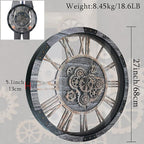 27 Inch Moving Gear Wall Clock, Oversized Wall Clocks, Clock Living Room Decor, Solid Wood Frame, Battery Operated, Large Wall Clock with Steampunk Industrial for Fireplace(Gray)
