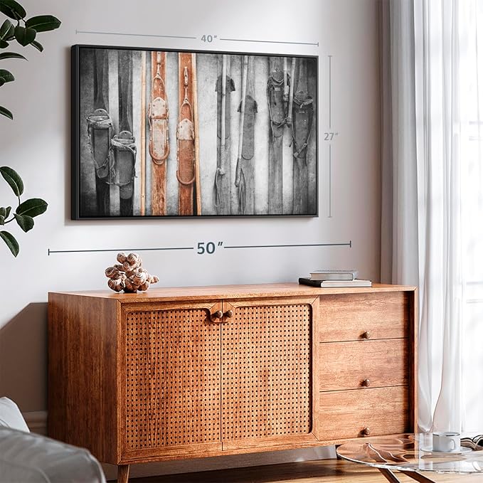 ElephantStock Ski Collection Wall Art - Horizontal Framed Canvas - 1-Piece Bathroom Wall Decor - Photography sports Canvas Print - Brown and Black Decor for Wall - 40" X 27"