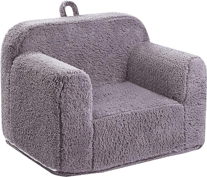 Kids Snuggly-Soft Sherpa Chair, Cuddly Toddler Foam Chair for Boys and Girls, Grey
