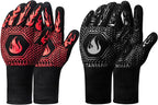 BBQ Grill Gloves, 1472°F Extreme Heat Resistant Grilling Gloves Non-Slip Oven Mitts Potholder, Perfect for Barbecue, Cooking, Baking, Fireplace, Smoker - 2 Pair (Red and Black)