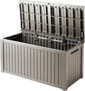 150 Gallon Waterproof Large Resin Deck Box Indoor/Outdoor Lockable Storage Container and Seating for Garden, Pool, and Patio (150 Gallon, Grey)