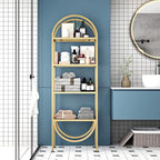 Freestanding Gold Bookshelves with Glass Shelves Storage, Modern Gold Bookcase with 4 Tier Glass Shelves, Gold Storage Organizer for Office, Living Room