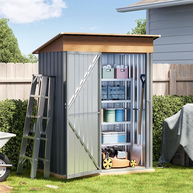 5x3FT Multi-Used Shed & Outdoor Storage Shed with Lockable Door, Compact Metal Tool Shed for Garden, Backyard, Patio, Utility, and Various Storage Shed(Matte Gray)