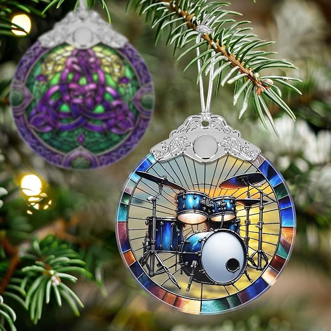 Drum Kit Stained Glass Orament - Christmas Ornament - Christmas Decorations for Tree - Holiday Present ldeas - Gift Exchange
