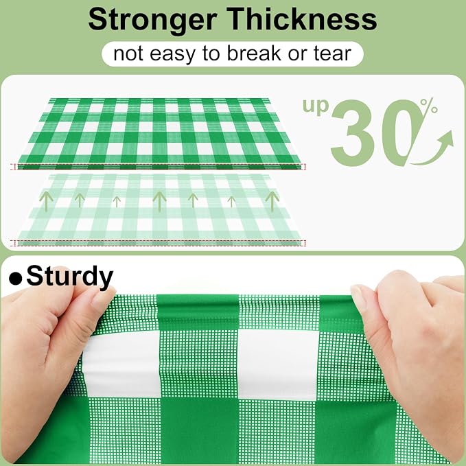 4 Packs Buffalo Disposable Table Cloth, 54 x 108 Inch Waterproof Plastic Tablecloth, Rectangle Green and White Checkered Table Covers for Picnic, Birthday, Party, Back to School