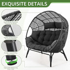 NICESOUL® Double Egg Chair Indoor Outdoor Stationary Oversized 6.5" Thick Padded Cushions,2 Person Egg Wicker Loveseat Chair,680 lbs Extra Large Lounge Chair for Patio Balcony Porch Backyard Gray