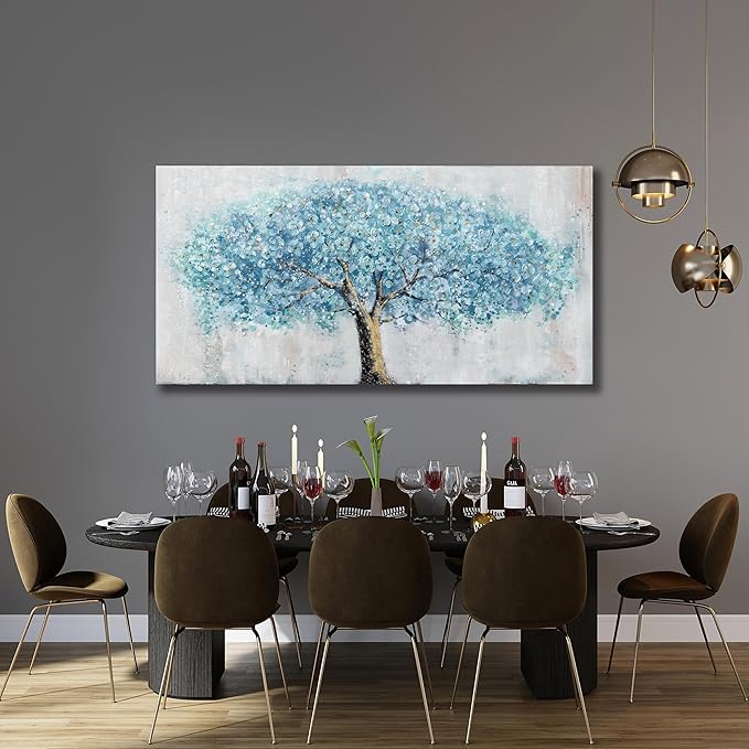 Yuaxker Tree Wall Art Blue and Gold Canvas Painting Modern Aesthetic Wall Decor Spiritual Artwork for Living Room Bedroom Dining Room Office Home Decor 20x40inch