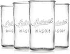 Glaver's Drinking Glasses – Set of 4 Authentic Mason Vintage Glassware – Clear Glass Tumblers for Cocktails, Water, Juice – Embossed Vintage Drinking Glasses