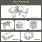 Outdoor Furniture 6-Piece Patio Sofa Set, All Weather PE Rattan Sectional Couch with Tempered Glass Dining Table, Adjustable Seat, Storage Box&Removable Covers, for Garden Backyard, 1, Beige