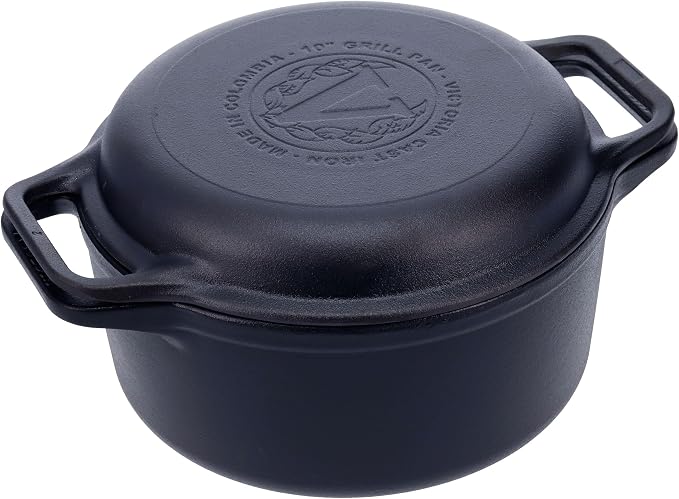 Victoria 6-Quart Cast Iron Combo Cooker, Combination Dutch Oven and Skillet, Made in Colombia, 2-Piece Set