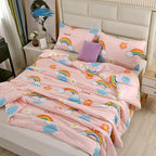 3PCS Rainbow Comforter Set Full, Cute Pink Full Size Flower Cloud and Rainbow Comforter Aesthetics, Super Soft and Comfort Microfiber, Kawaii Girls’ Bedroom Decor for Kids, Teens, Children, Women