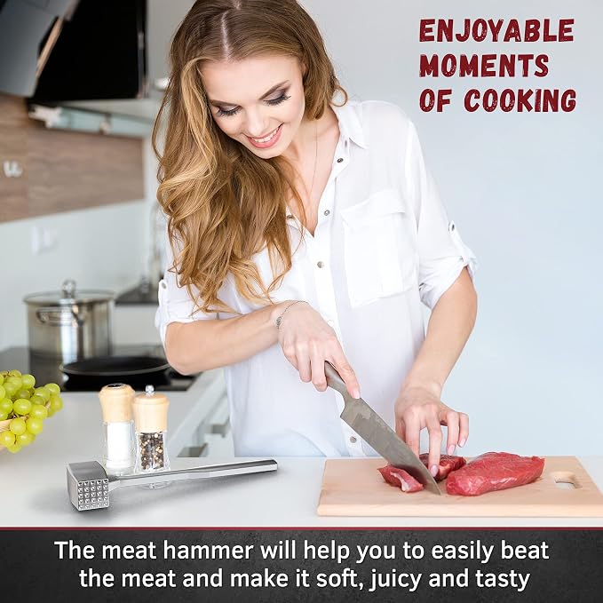 Meat Tenderizer 1 pcs Aluminium Mallet Dual-Sided - Tenderizer Tool Kitchen Pounder - Home Hammer for Tenderizing Ice Steak Stainless Veal & Chicken Safe Beater 1309479