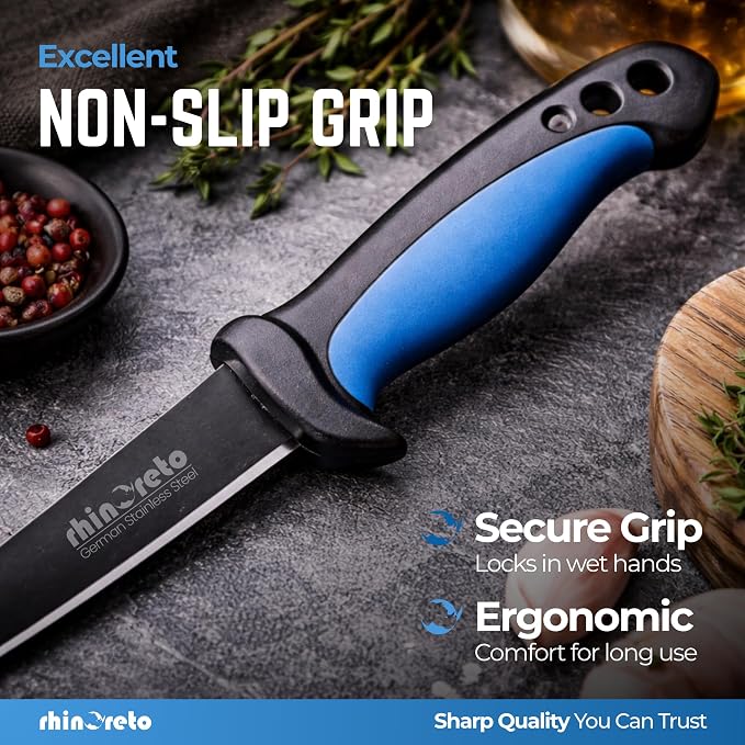 Rhinoreto Fillet Knife for Fish - Razor Sharp G4116 German Stainless Steel Blade, 8 Inch Professional Filleting & Boning Knife with Non-Slip Handle, Protective Sheath & Sharpener