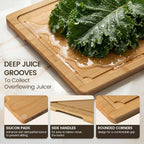 Extra Large Cutting Board Set of 3, Bamboo Cutting Boards for Kitchen with Juice Groove and Handles Kitchen Chopping Board for Meat Cheese board Heavy Duty Serving Tray, Empune