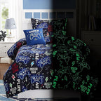 Kids Comforter Set Twin Size for Boys, Glow in The Dark Black Gamer Bedding Set Twin-1 Twin Comforter, 1 Decor Pillow, 1 Pillow Sham