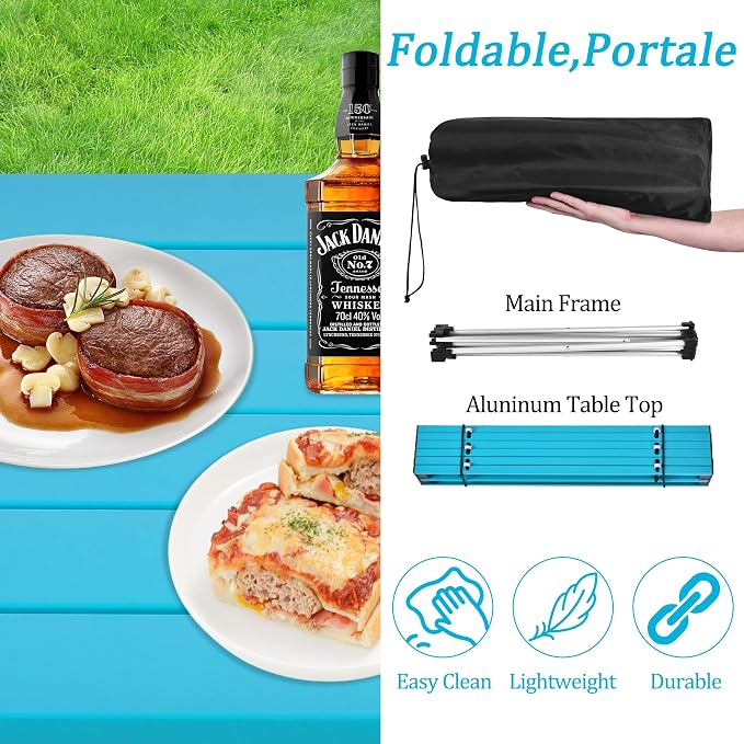 Grope Portable Camping Table,Aluminum Folding Beach Table (Deep Blue-S) | Portable & Easy to Carry, With Carry Bag for Camping, Prefect for Outdoor, Picnic, BBQ, Cooking, Festival, Beach, Home Use