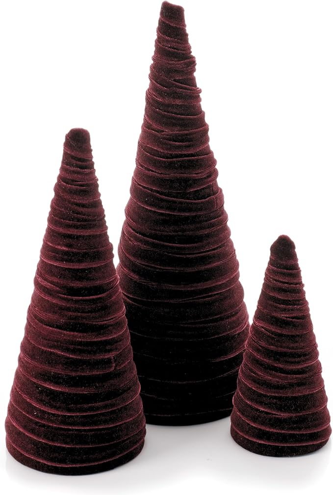 Your Heart's Content Wine Velvet Trees Set of 3, Valentine Tree Tabletop, Elegant Mantel Accent, Tablescape, Modern Farmhouse Centerpiece (Wine)