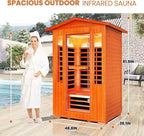 Outdoor Sauna 2 Person Sauna Infrared Saunas Dry Sauna Room 2080W/110V Low EMF Red Cedar and Canadian Fir Board Wood Sauna, Oxygen Bar, Speaker, LED Control Panel, Beauty Light - 48.8*38.2*81.9 IN