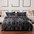 ABREEZE Luxury Vintage Black Duvet Cover Sets Damask Paisley Bedding Set Retro 100% Brushed Cotton Zipper Closure Bedding Collection Full Size