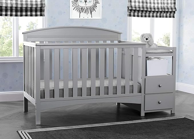 Delta Children Abby Convertible Crib 'N' Changer, Grey + Serta Perfect Slumber Dual Sided Recycled Fiber Core Crib and Toddler Mattress (Bundle)