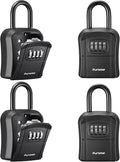 Puroma Key Lock Box Outdoor 4 Digit Code Combination Lockbox House, 4 Black | For Contractors Guest Realtor Storage Keys, Portable, Home Wall Mount, Resettable, Combination, Weatherproof, High-capacity