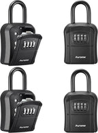 Puroma Key Lock Box Outdoor 4 Digit Code Combination Lockbox House, 4 Black | For Contractors Guest Realtor Storage Keys, Portable, Home Wall Mount, Resettable, Combination, Weatherproof, High-capacity