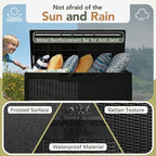 Flamaker Deck Box with Cushion 100 Gallon Waterproof Resin Storage Box with Air Rod Indoor Outdoor Lockable Storage Bench for Patio Furniture, Tools, Pool Accessories (Black)