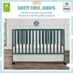 Quinn Full-Size Folding Crib in Olive, Removeable Wheels, Modern Nursey, Adjustable Mattress Support, Portable Crib, Patented Folding System