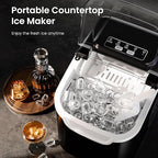 Antarctic Star Countertop Ice Maker Machine with Handle, 8 Cubes Ready in 6 Mins, 26.5lbs/24Hrs, Self-Cleaning Portable Ice Maker/Basket and Scoop for Home/Kitchen/Camping/RV (Black/Grey)